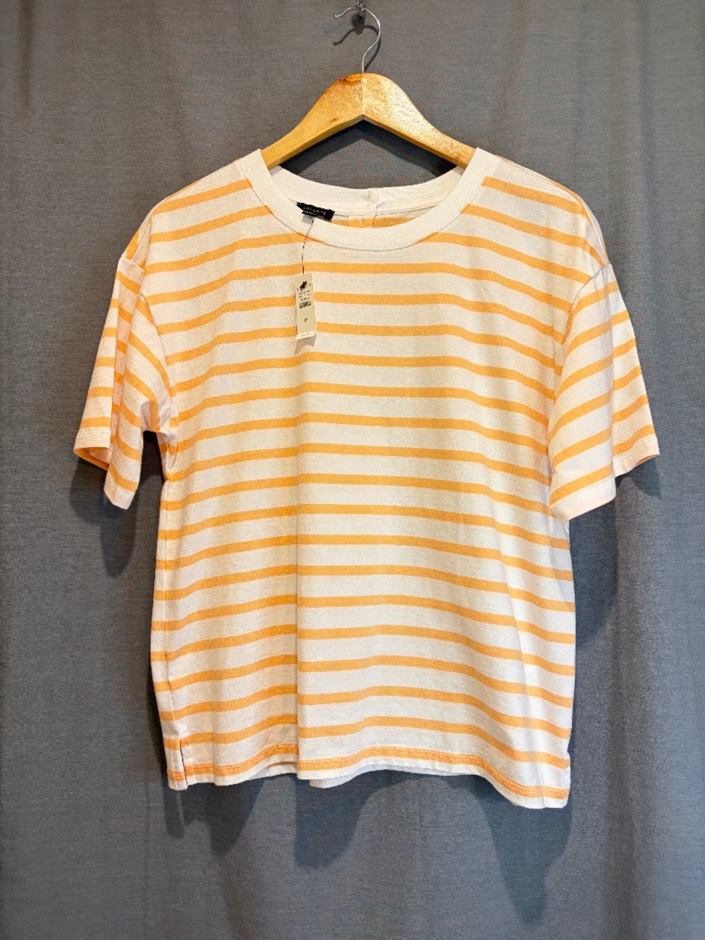 Talbots Boxy Crewneck Tee Park Peach Orange White Striped Womens Medium NWT